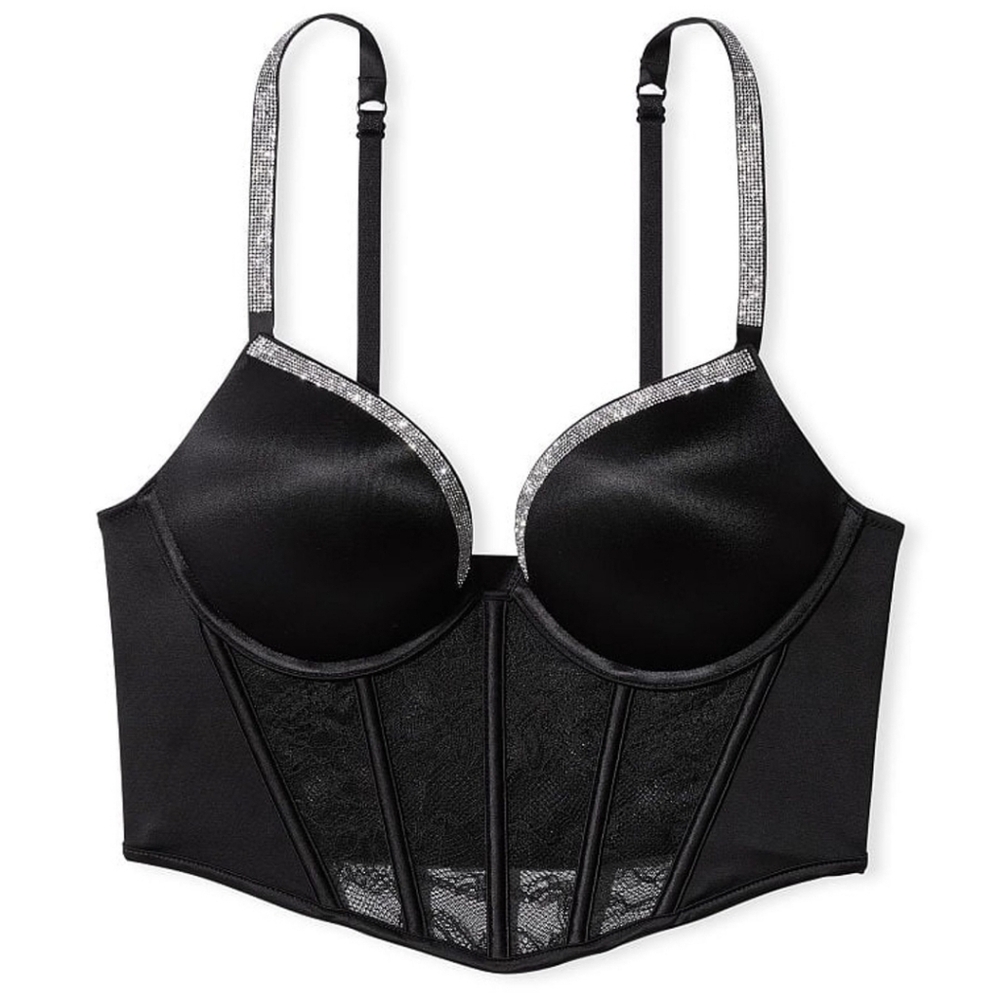 Victoria's Secret Bombshell Shine Strap Push-Up Long Line Corset Bra Satin - Picture 1 of 9